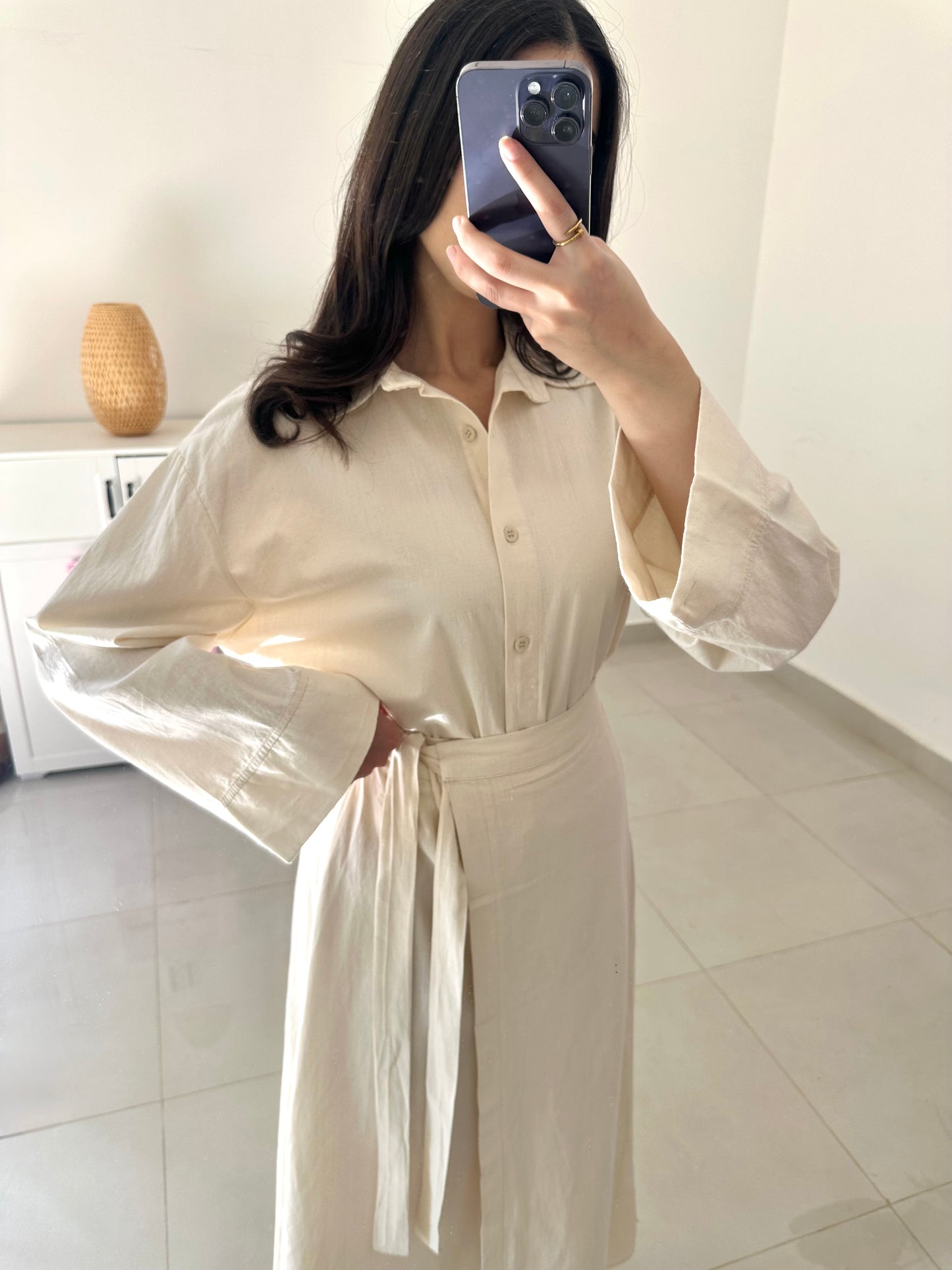 Linen Tie Skirt Set- Beige