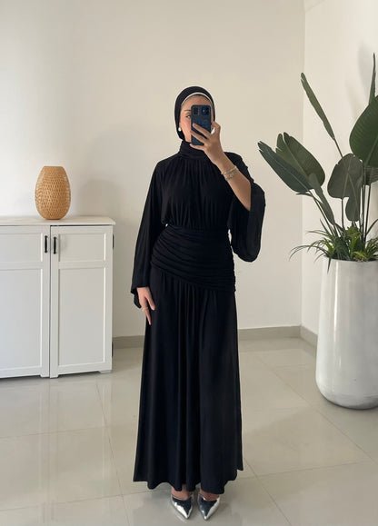 Drape Waist Maxi Dress-Black