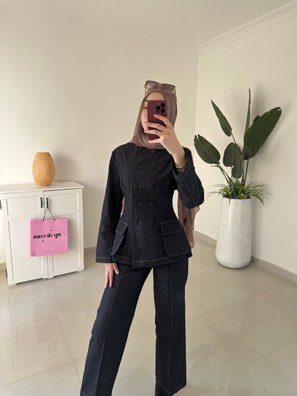 Waisted denim set-Navy blue