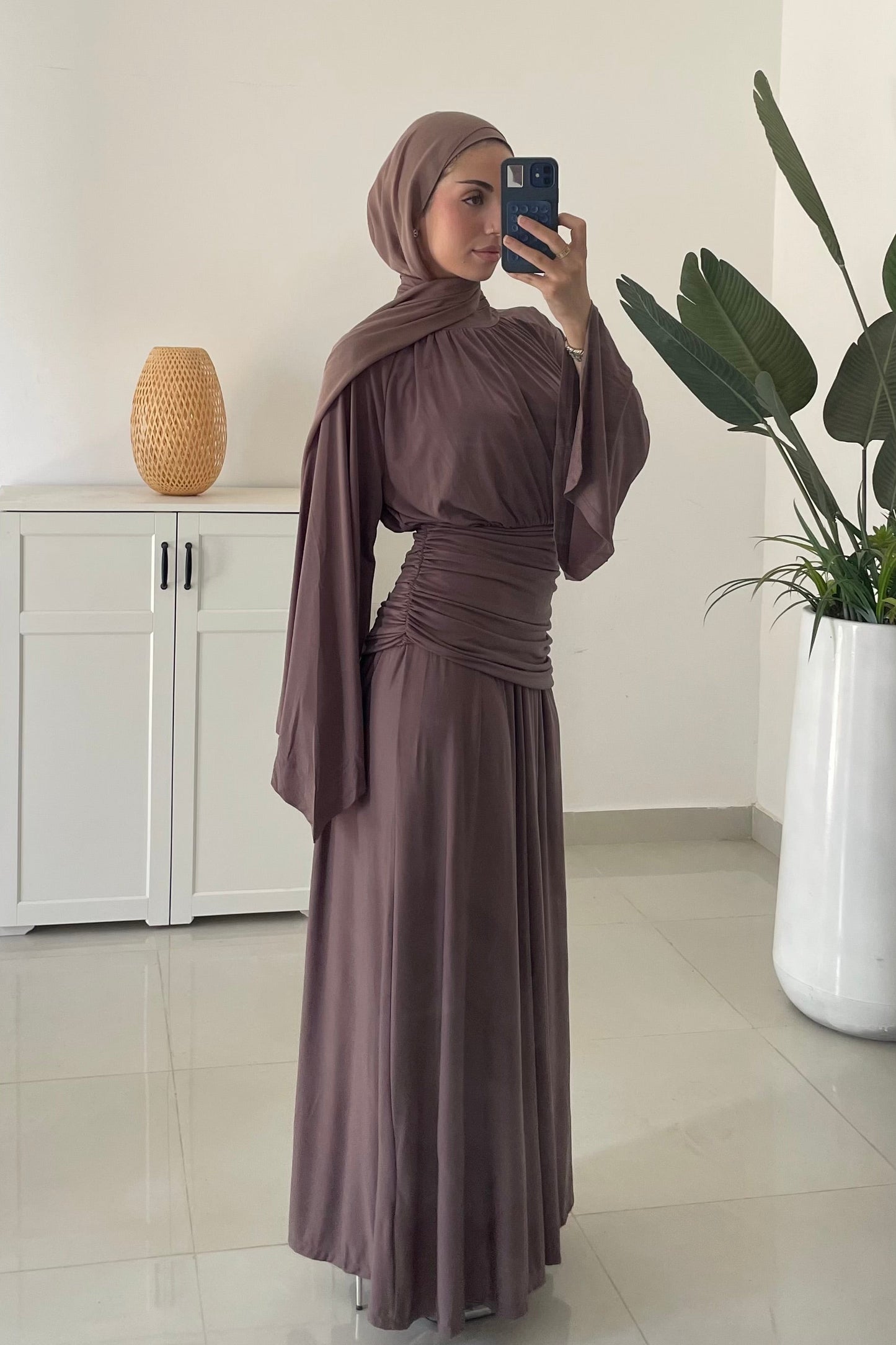 Drape Waist Maxi Dress-Brown
