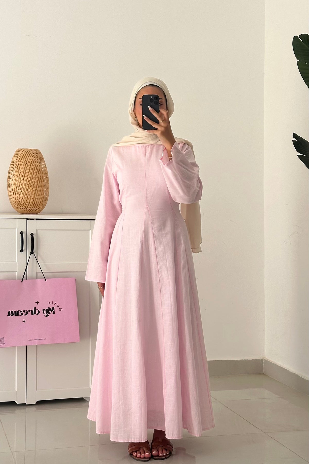 Waisted Maxi Dress-Pink