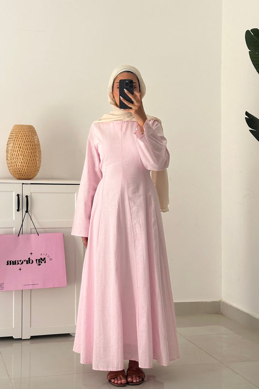Waisted Maxi Dress-Pink