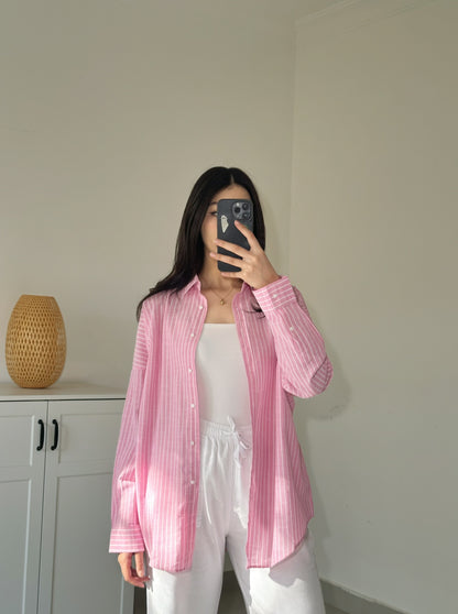 Linen Striped Shirt-Pink