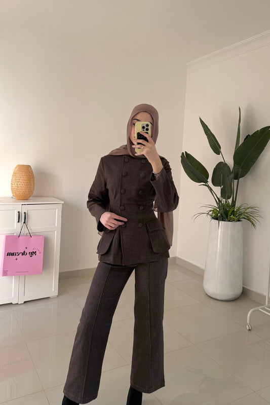 Waisted Denim Set- Brown