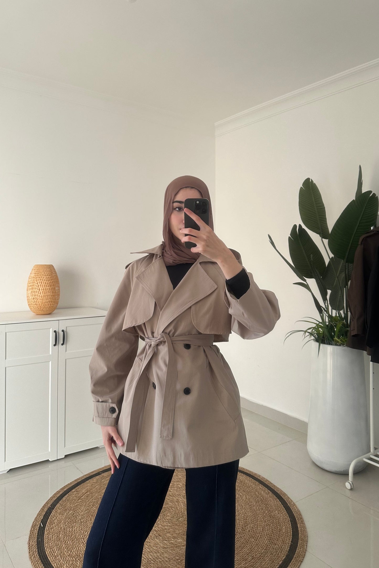 Mid Length Trench Coat- Beige