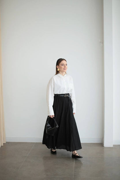 Crinkled Skirt- Black