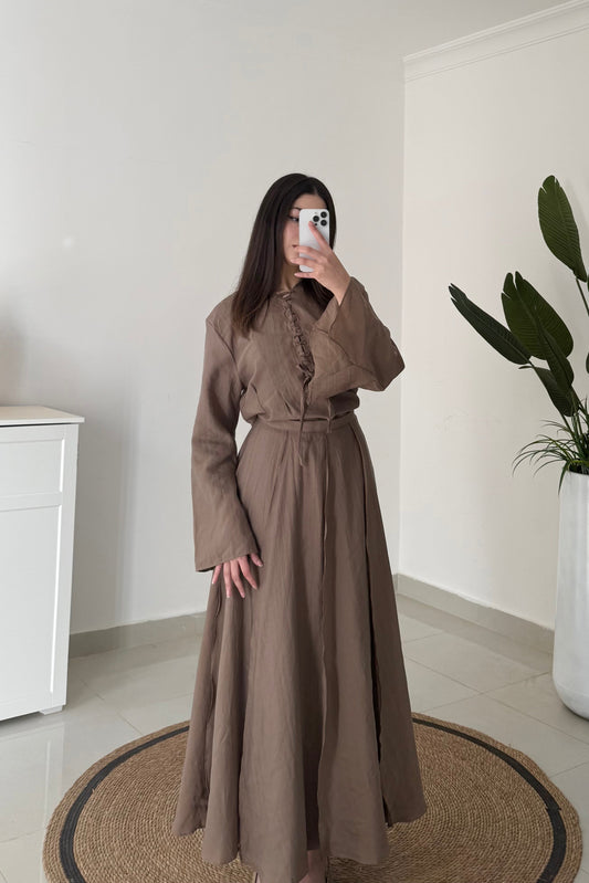 Nursoul Layered Skirt Set- Brown
