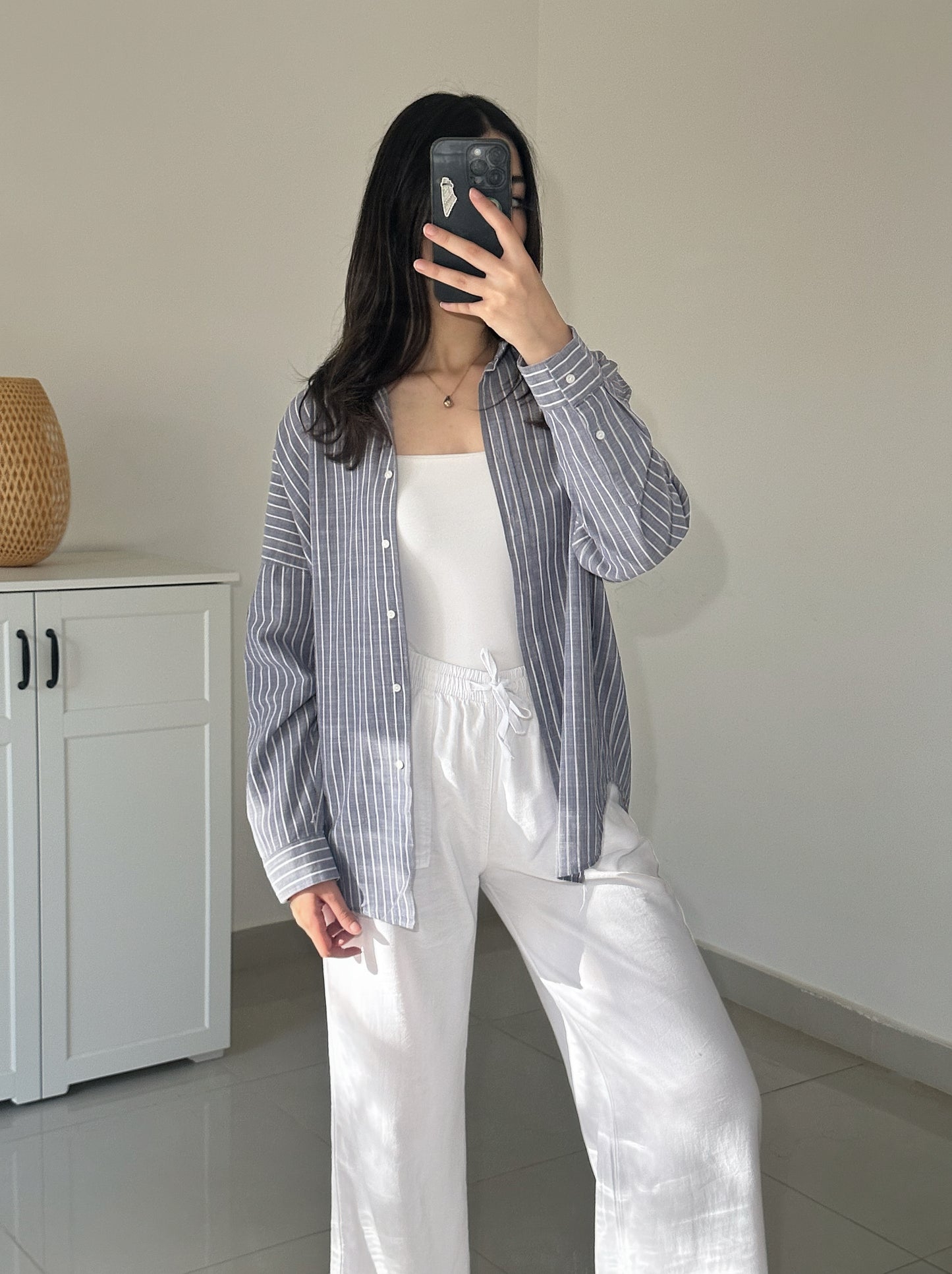 Linen Striped Shirt- Grey