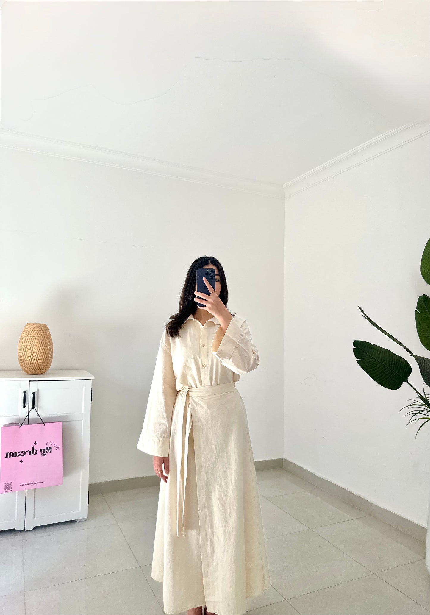 Linen Tie Skirt Set- Beige