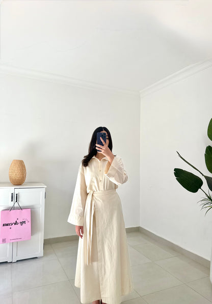 Linen Tie Skirt Set- Beige