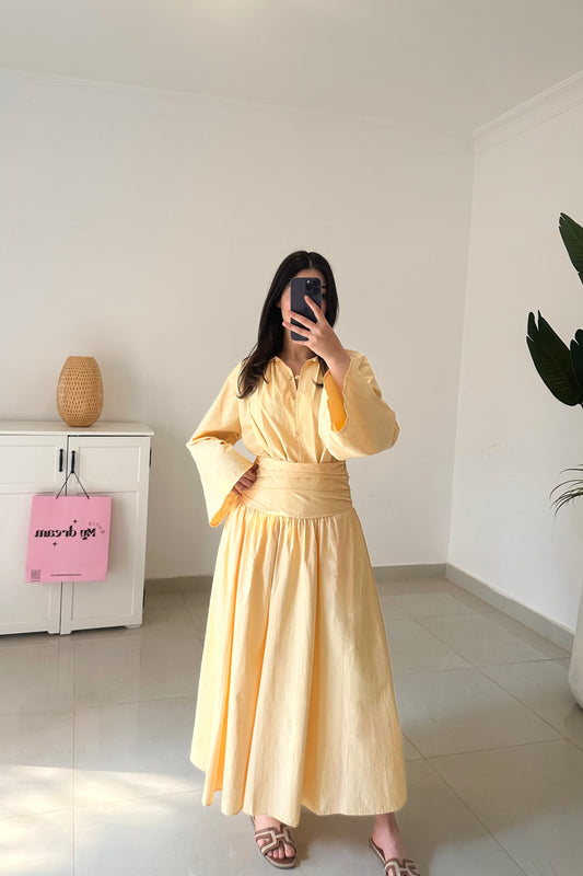 ‏Drape Waist Skirt Set-Yellow
