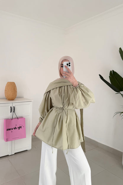 Poplin Sleeve Oversized top-Green