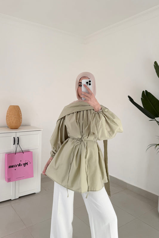 Poplin Sleeve Oversized top-Green