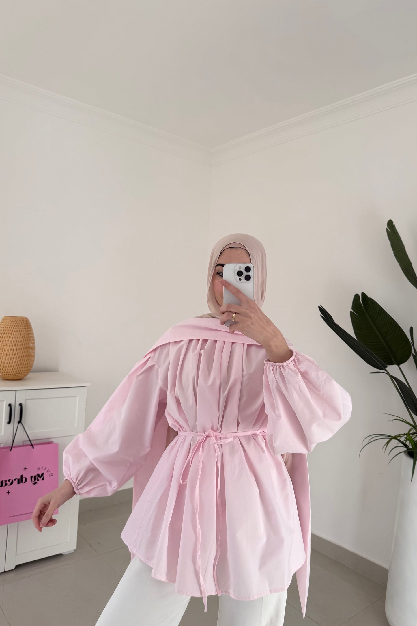 Poplin Sleeve Oversized top-Pink