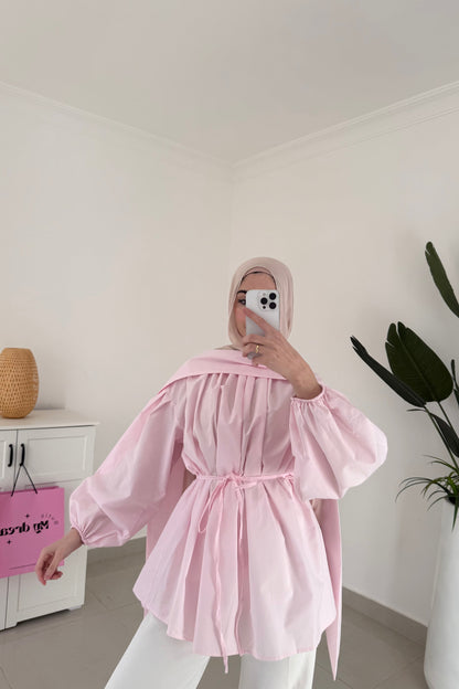 Poplin Sleeve Oversized top-Pink
