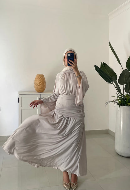 Drape Waist Maxi Dress-Beige