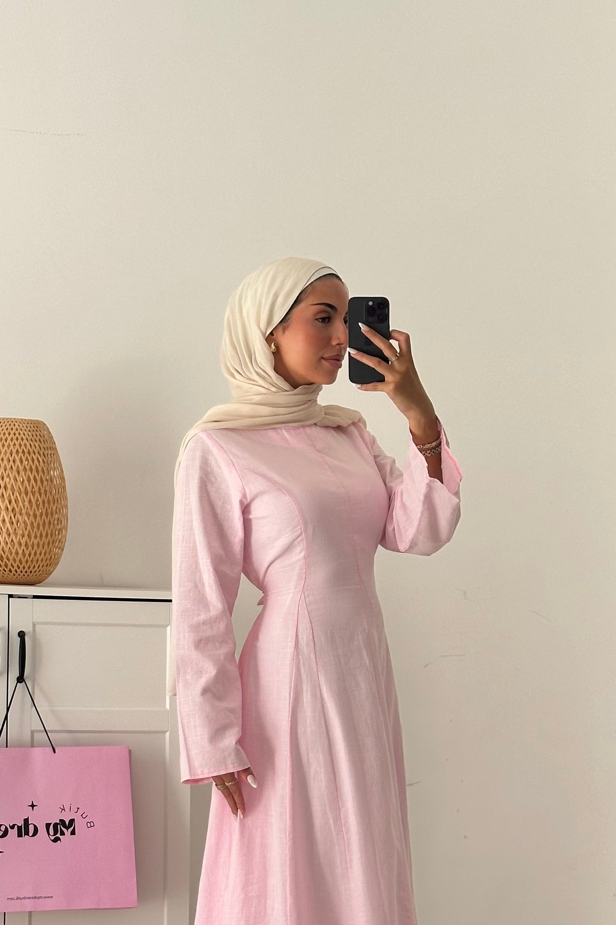 Waisted Maxi Dress-Pink