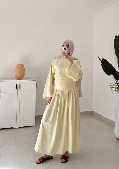 Drop Waist Linen Skirt Set- Yellow