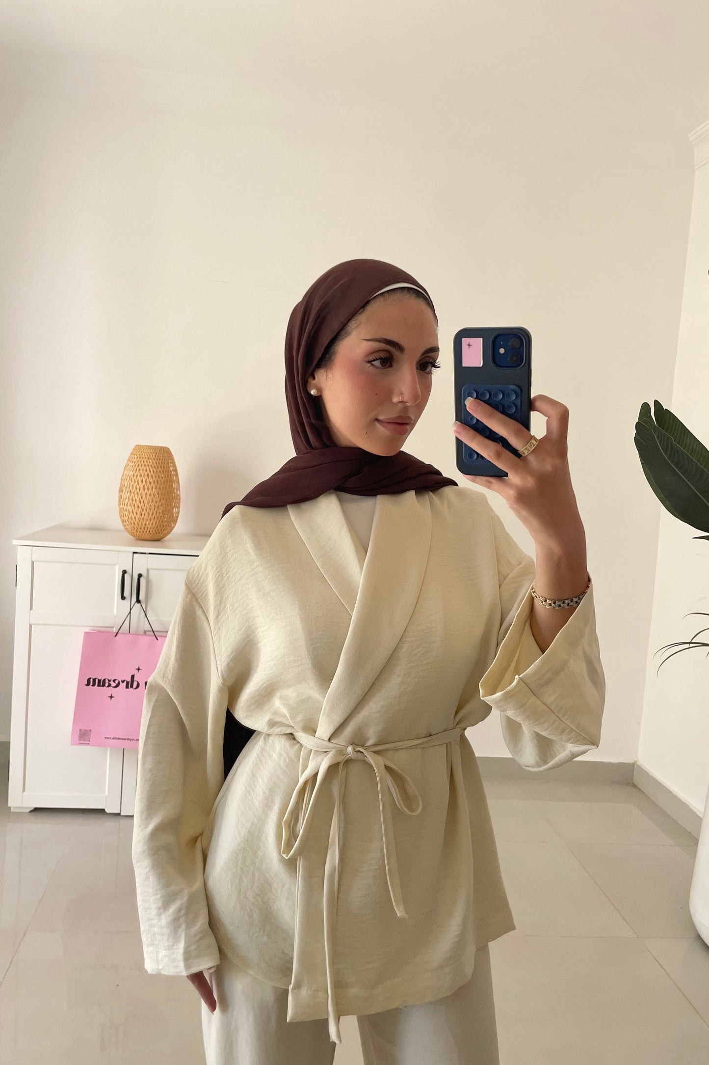 Belted Kimono Set- Yellowish Beige