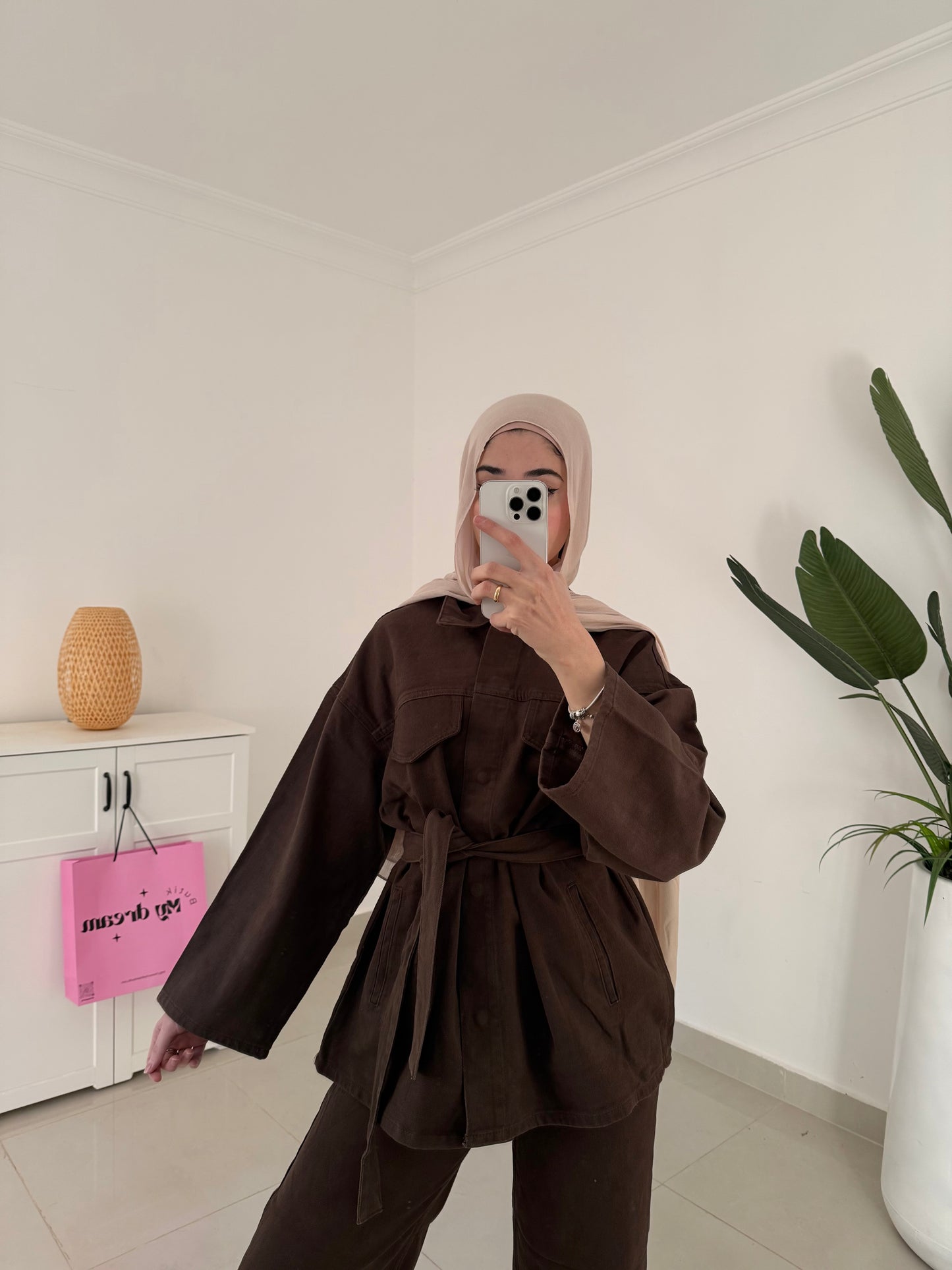 Belted Denim Set- Brown