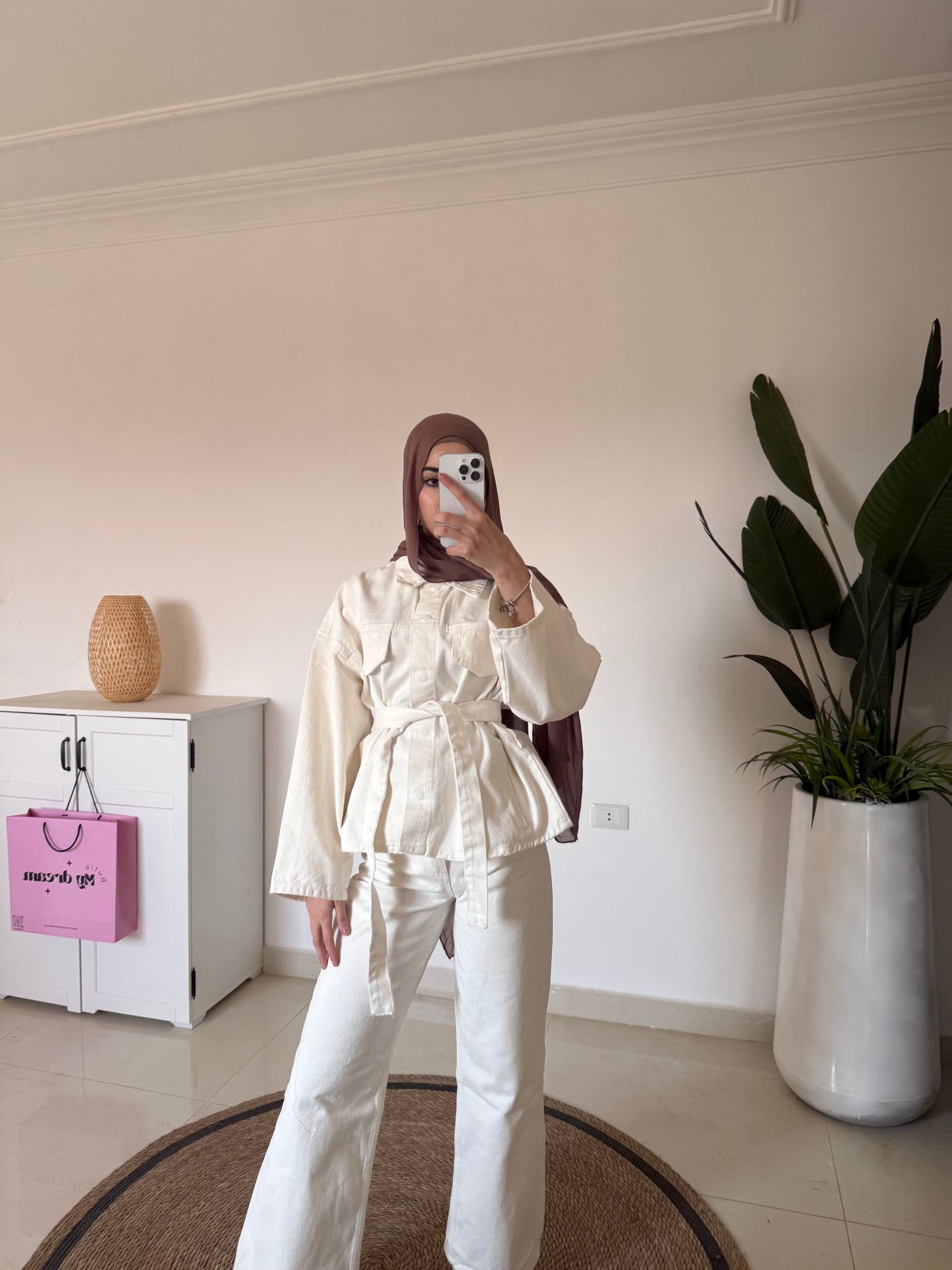 Denim Pants Set- Cream