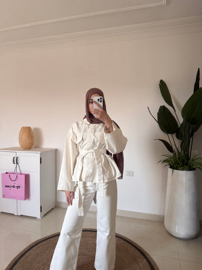 Denim Pants Set- Cream