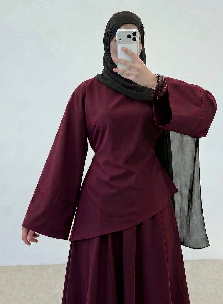 Poplin Skirt Set-Burgundy