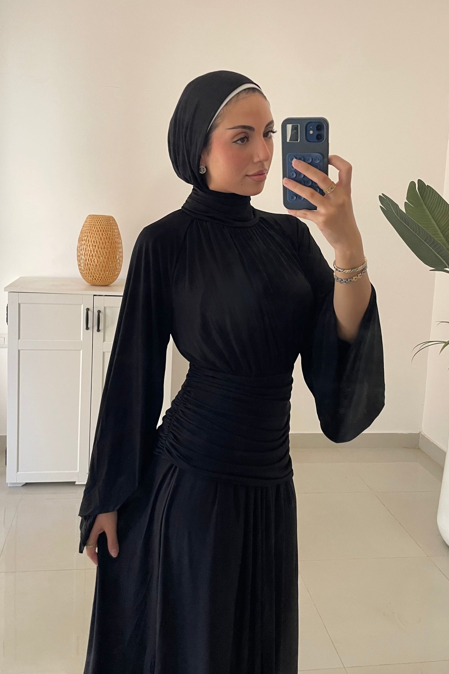 Drape Waist Maxi Dress-Black