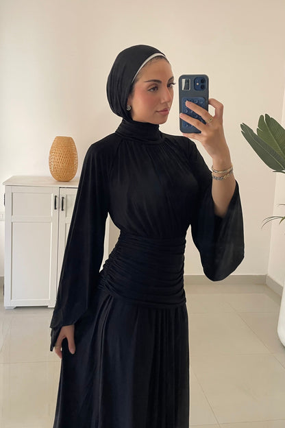 Drape Waist Maxi Dress-Black