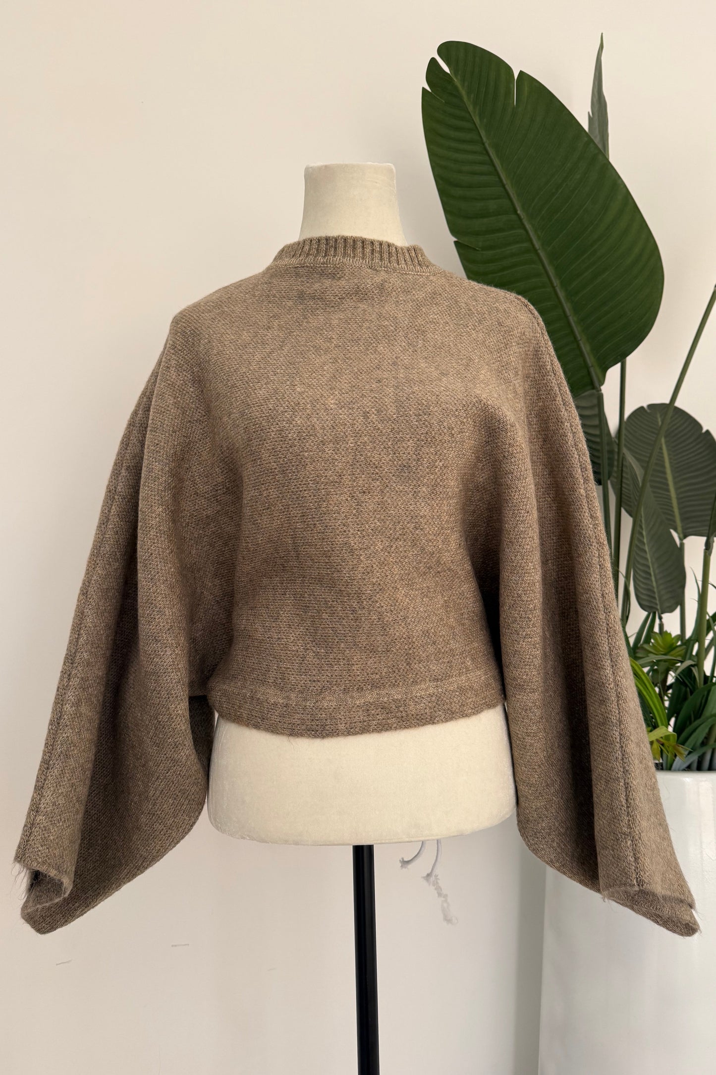 Batwing Sleeve Oversized Sweater- Light Brown