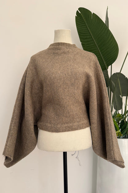 Batwing Sleeve Oversized Sweater- Light Brown