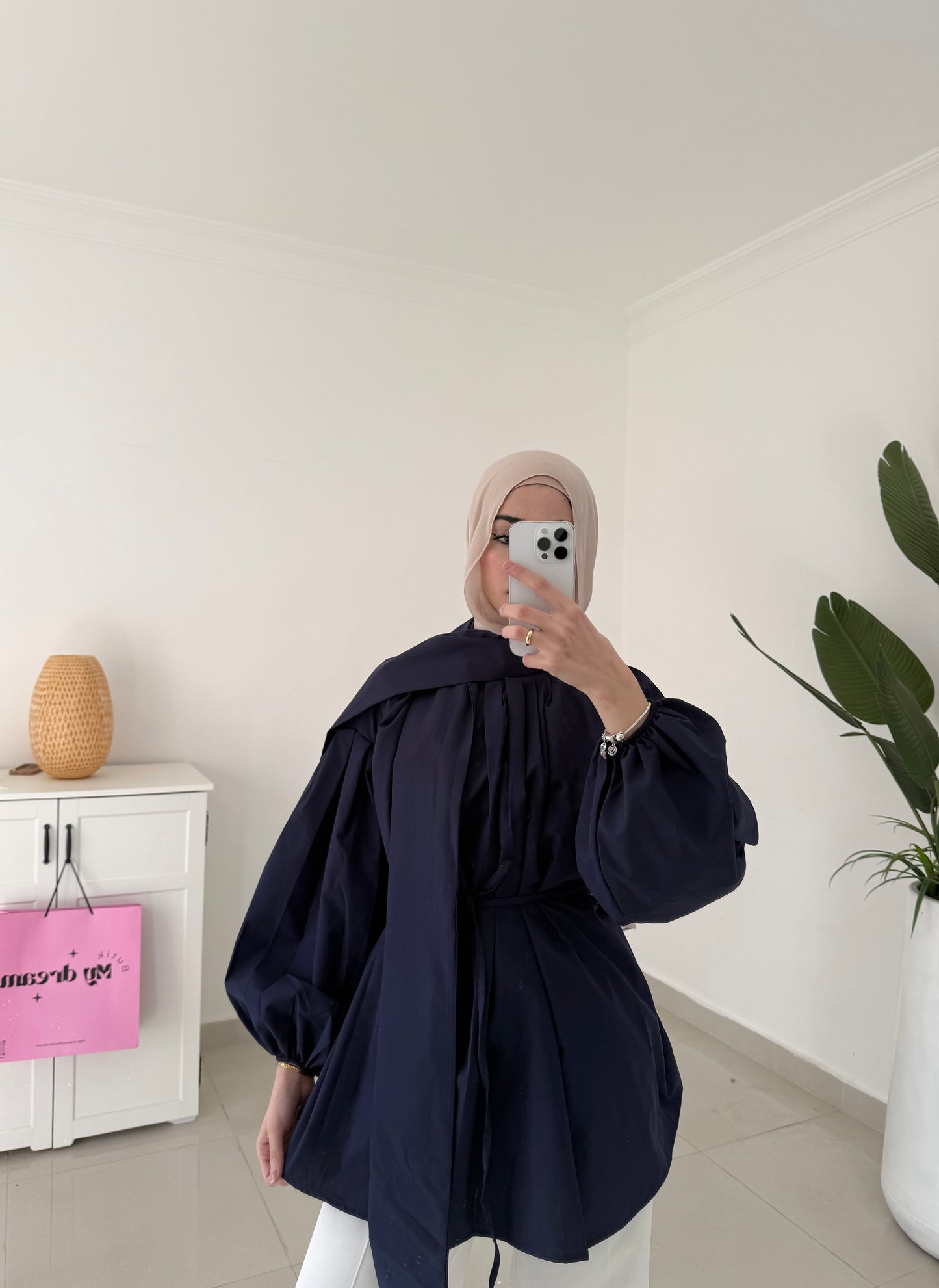 Poplin Sleeve Oversized top-Navy Blue