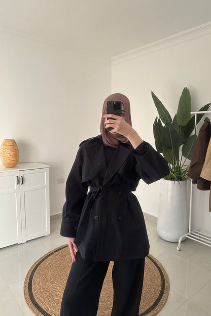 Mid Length Trench Coat- Black