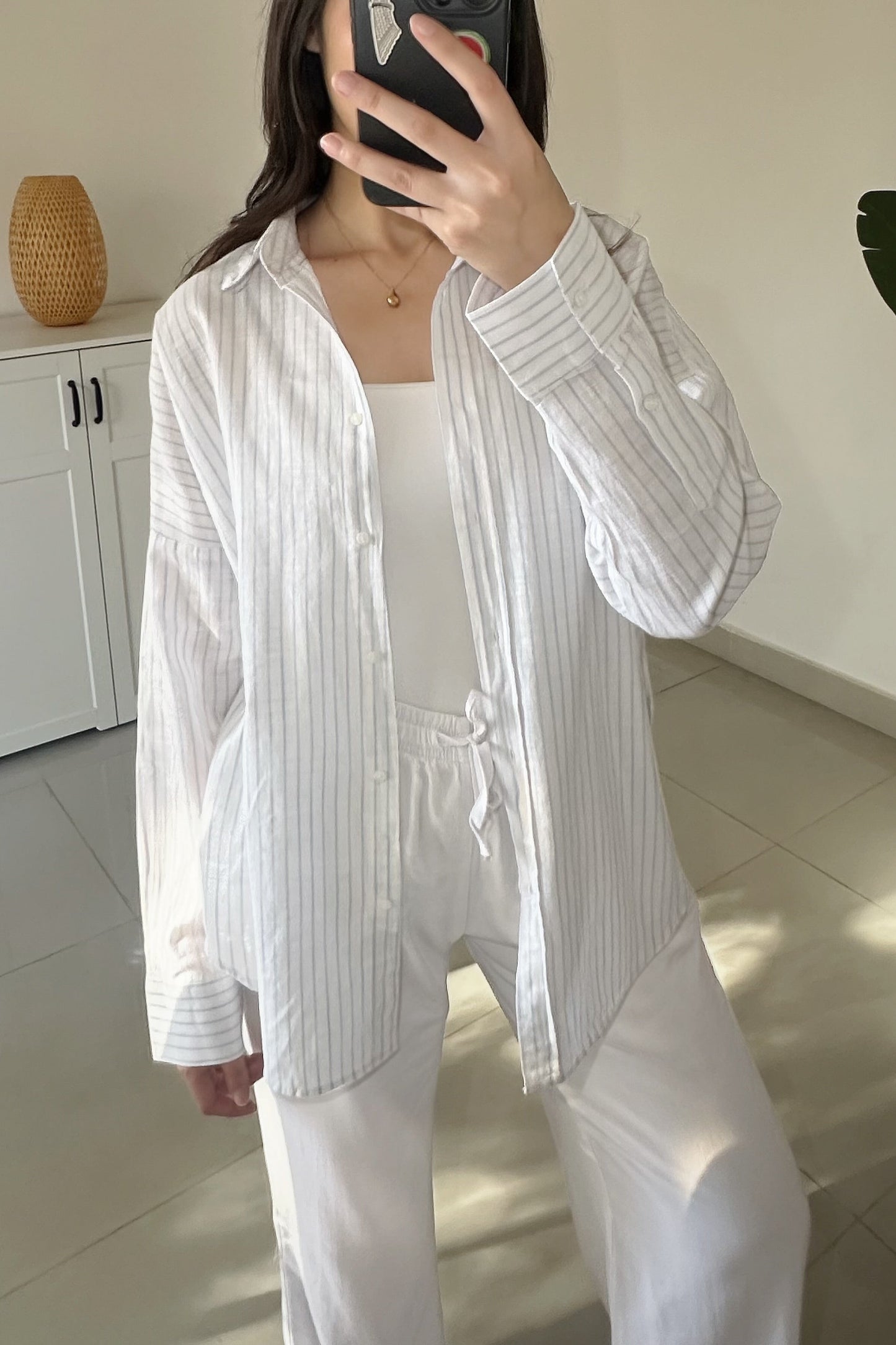 Linen Striped Shirt- Beige
