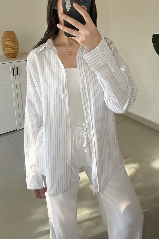 Linen Striped Shirt- Beige
