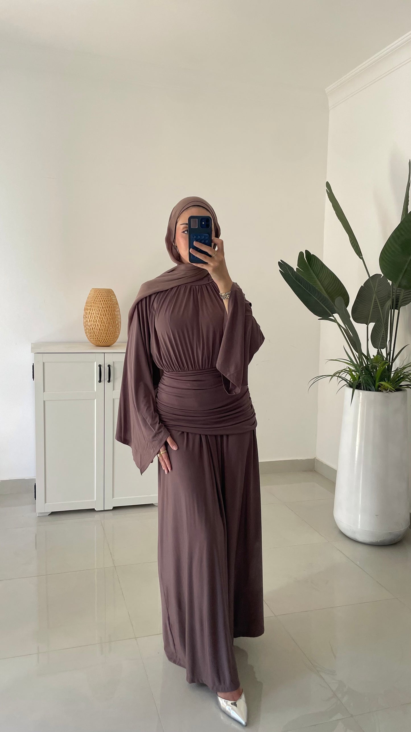 Drape Waist Maxi Dress-Brown