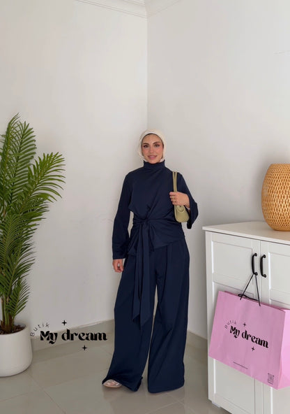 Tie Waist Set- Navy Blue