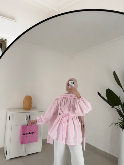 Poplin Sleeve Oversized top-Pink