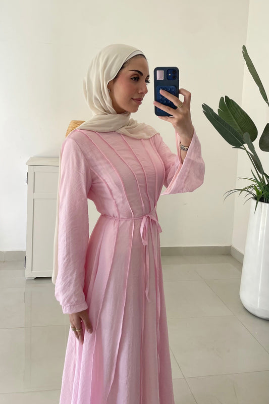 Belted Summer Dress-Pink