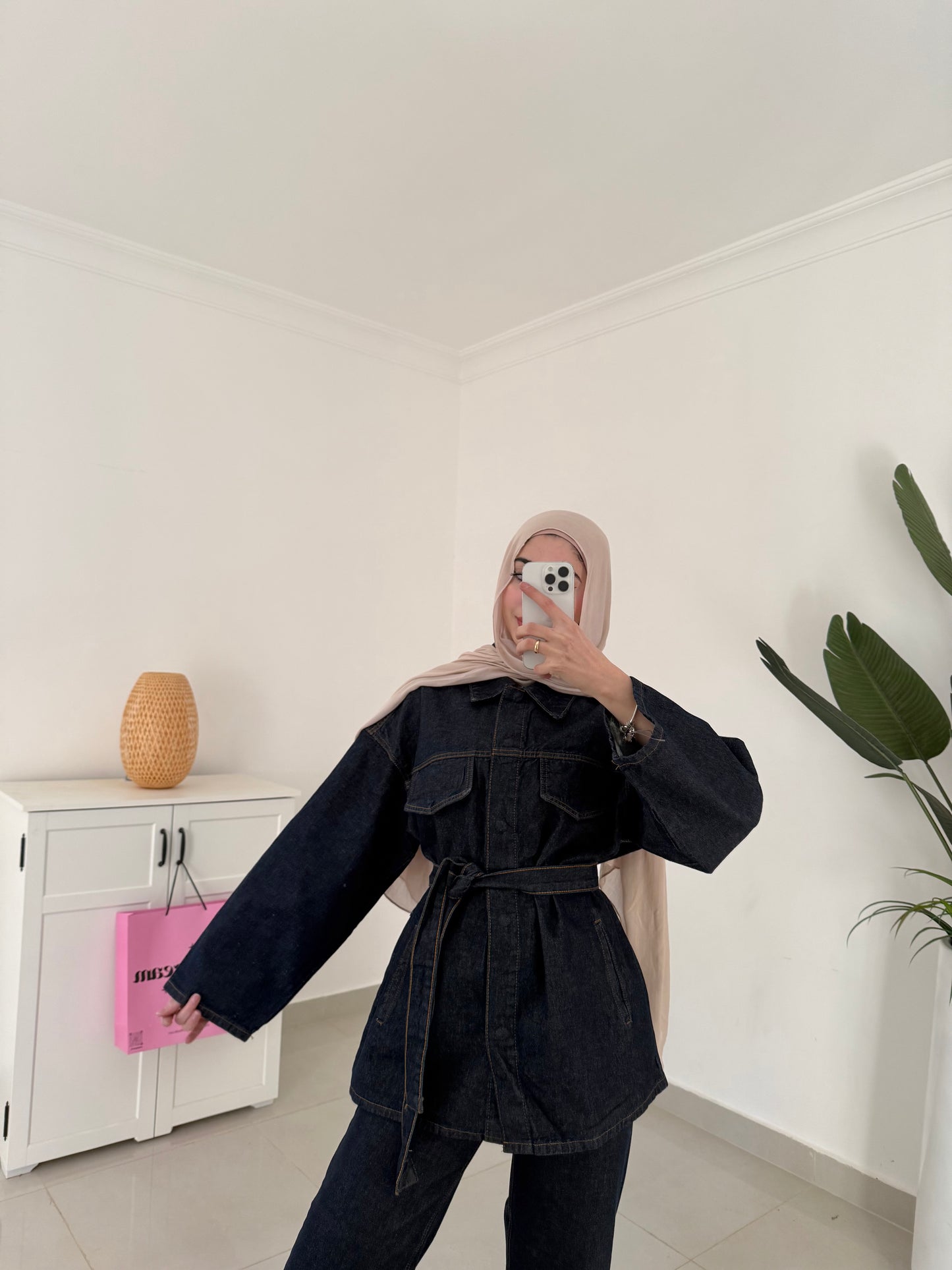 Belted Denim Set- Navy Blue