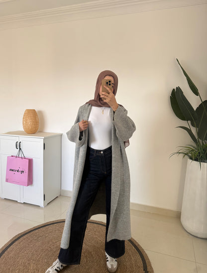Long Oversized Cardigan- Light Gray