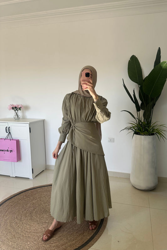 Maxi Dress With OverSkirt- Green