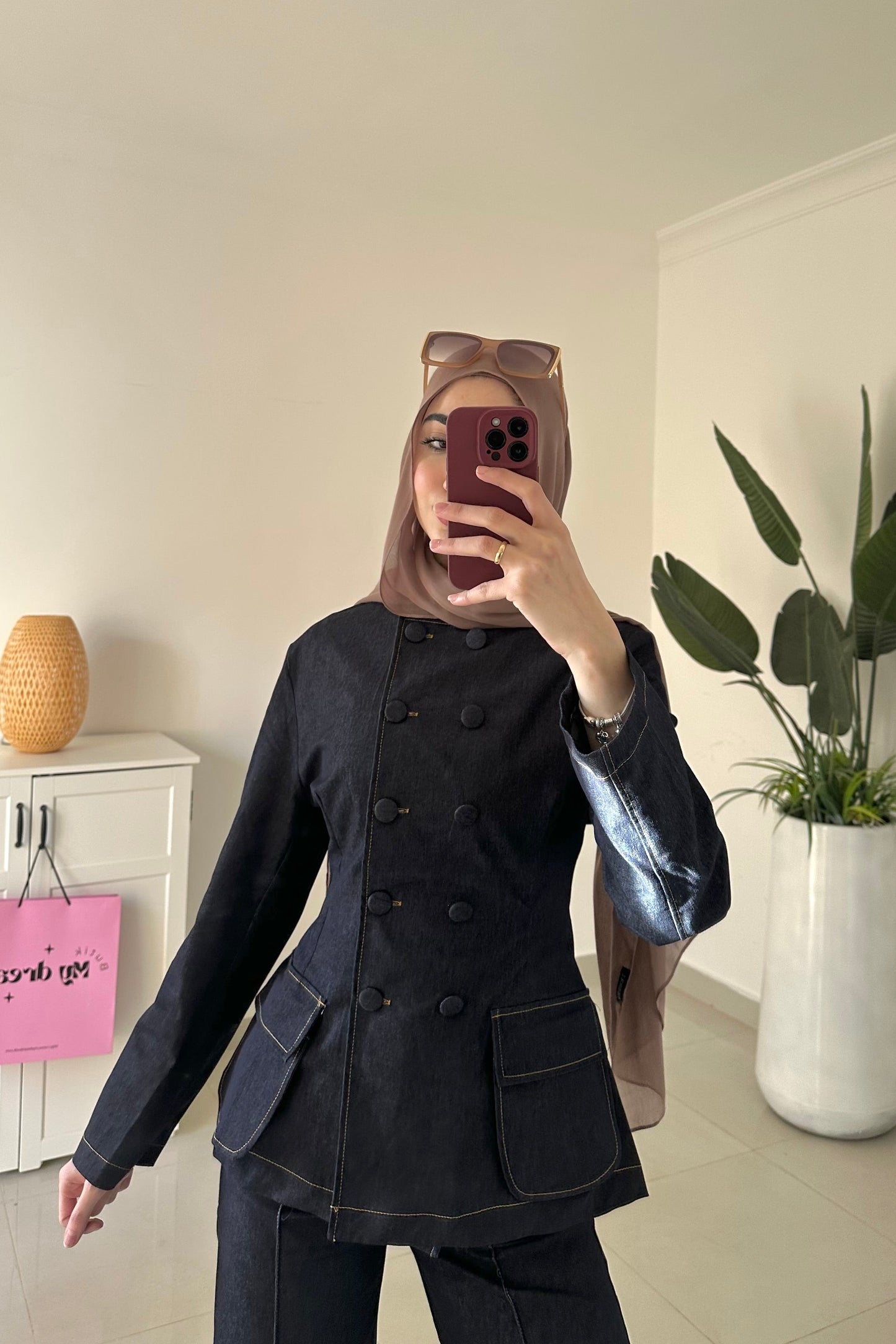 Waisted denim set-Navy blue