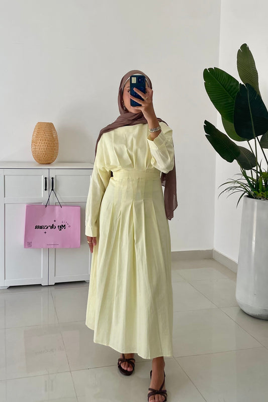 Linen Waisted Dress- Yellow
