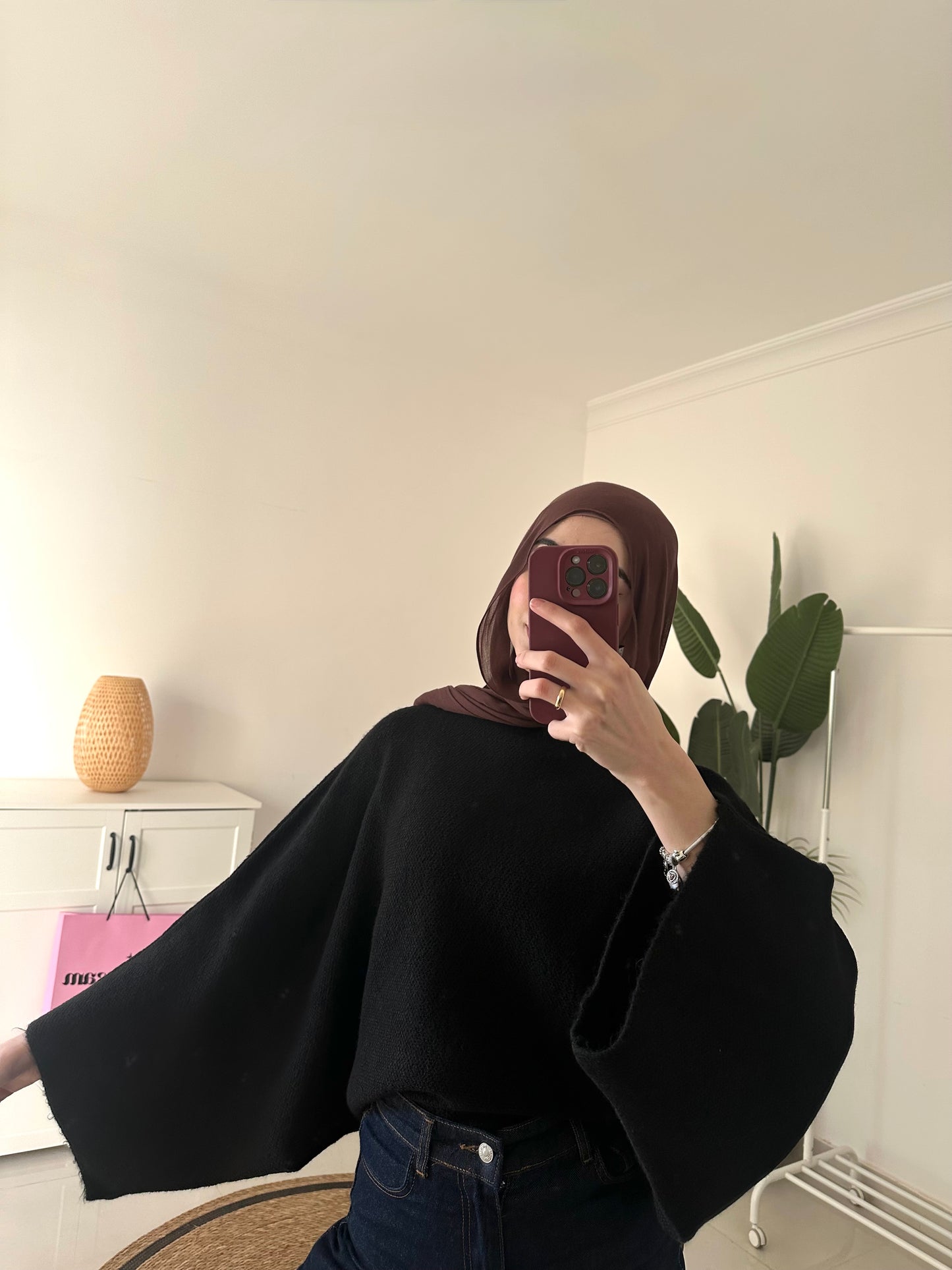Batwing Sleeve Oversized Sweater- Black