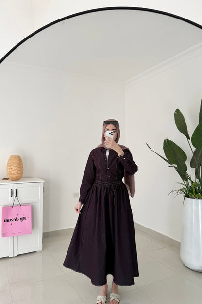 Skirt Denim Set- Burgundy