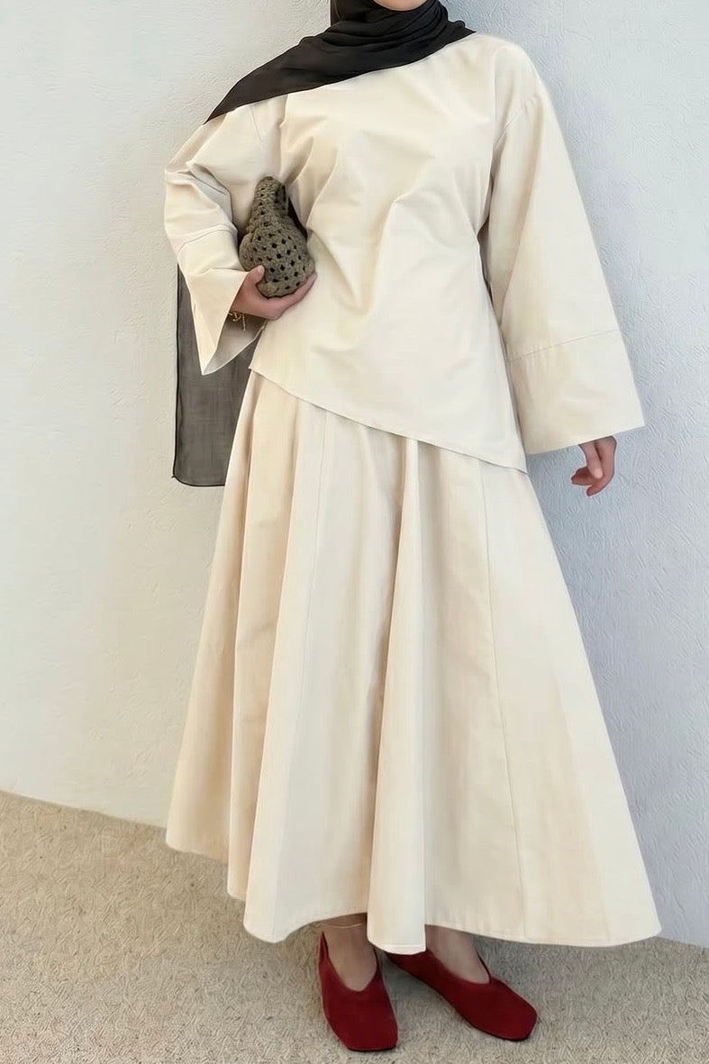 Poplin Skirt Set-Beige