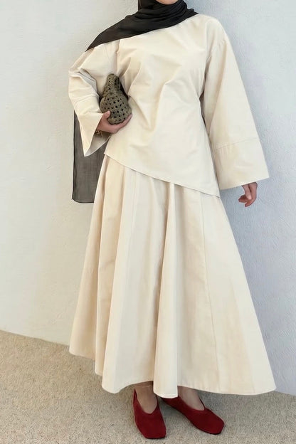 Poplin Skirt Set-Beige