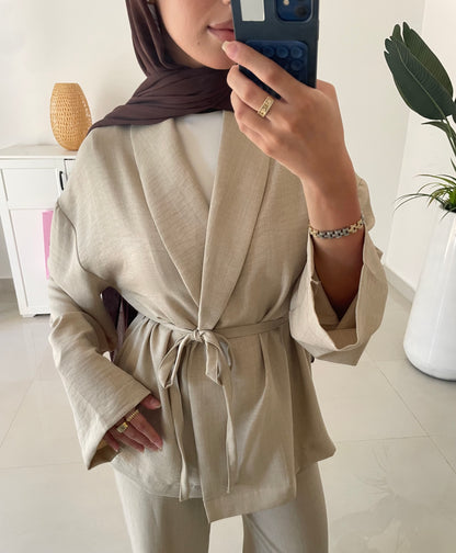 Belted Kimono Set-Beige