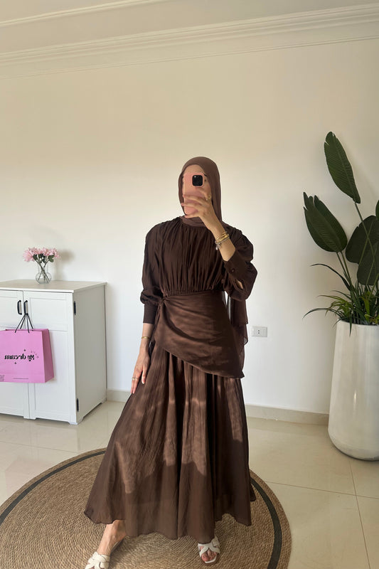 Maxi Dress With OverSkirt- Brown